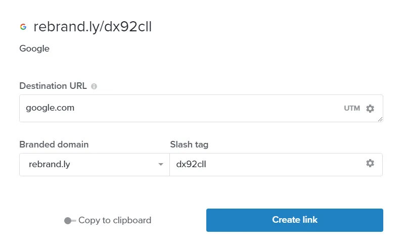 Create a new Rebrandly link