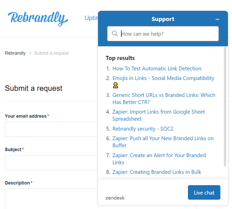 Rebrandly support options