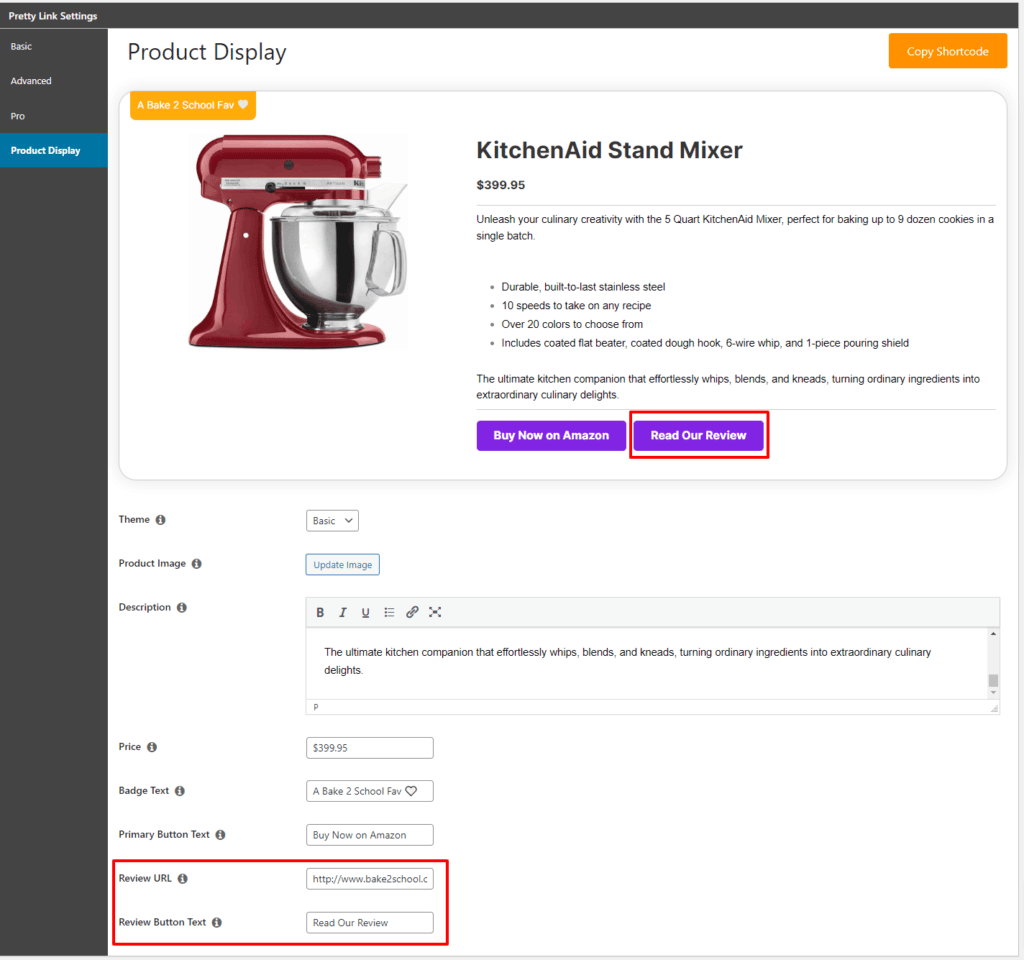 Inclua uma avaliação em sua exibição do produto