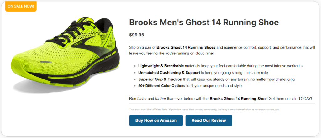 Pretty Links Product Display Example_Running Shoe