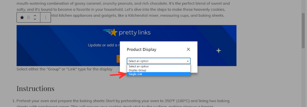 Single Link Product Display option