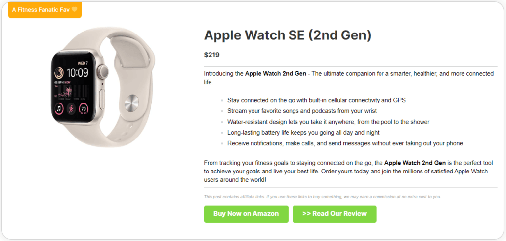 Pretty Links Exemplo de exibição de produto_Apple Watch 