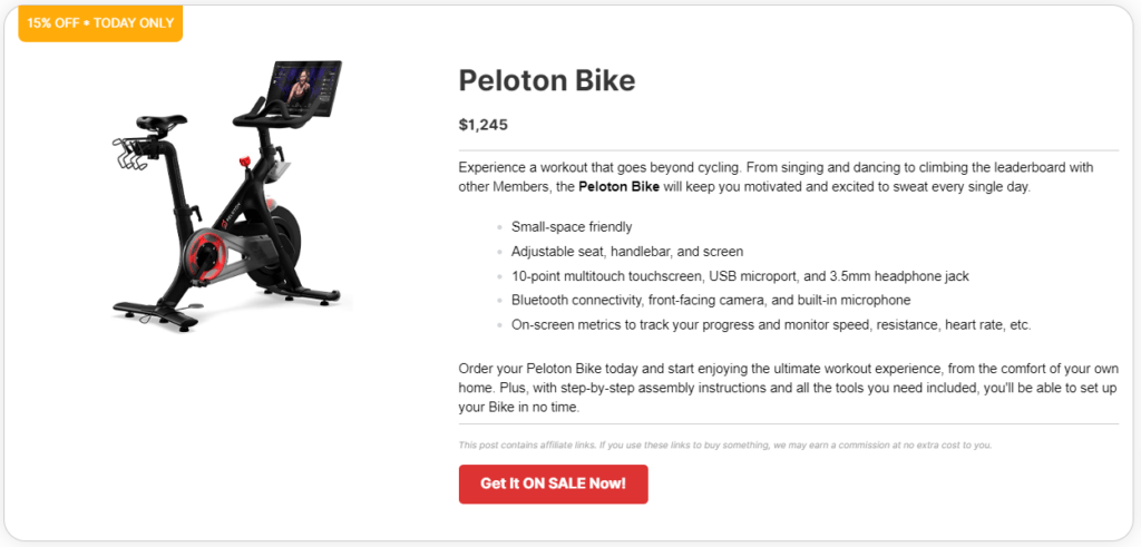 Pretty Links Product Display Example_Peloton Bike 