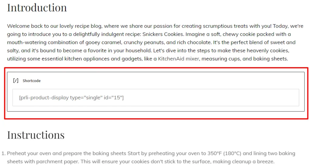 Product Display shortcode backend view