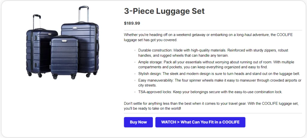 Pretty Links Product Display Example_Luggage Set