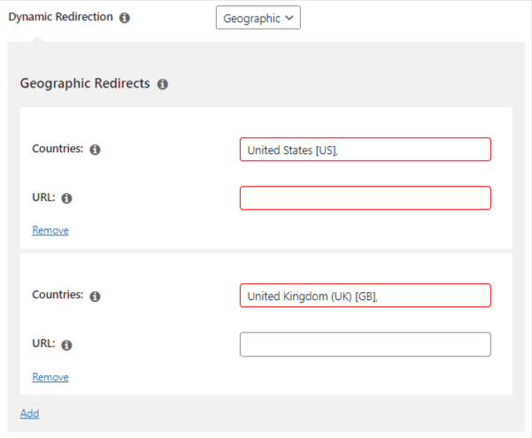 Create customized geographic redirects that automatically take users to different destinations depending on their geographic location. 