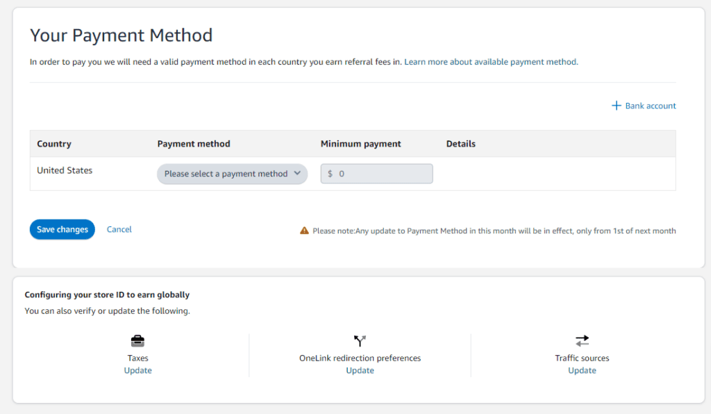 Select your Amazon Affiliate payment preference 