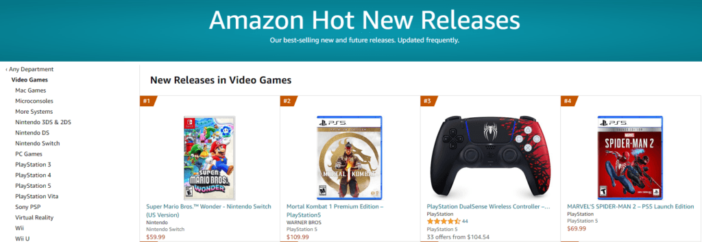 Amazon's New Releases product page