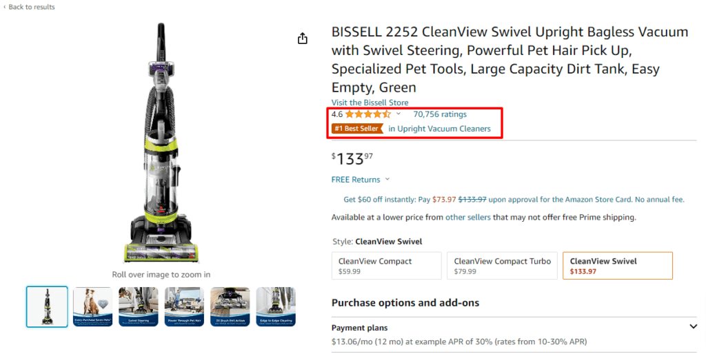 Top rated product example on Amazon 