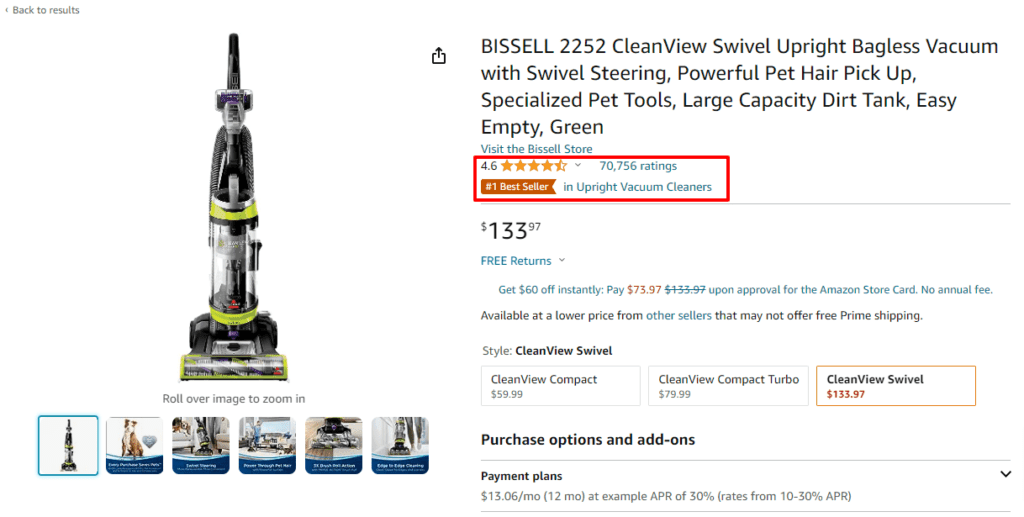 Exemple de produit le mieux noté sur Amazon 