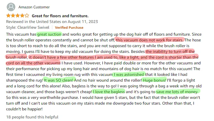 Amazon Product Review Example that Highlights Pros and Cons