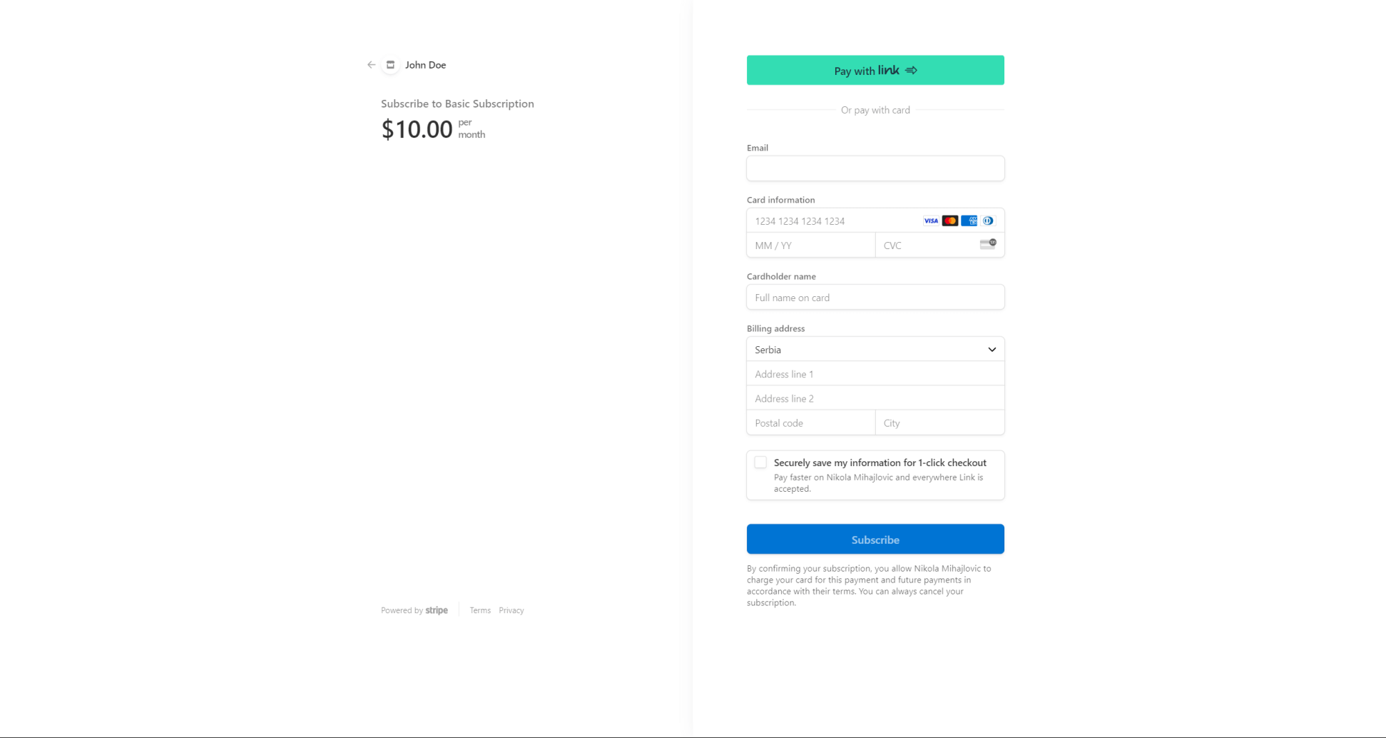 PrettyPay Links - Checkout page