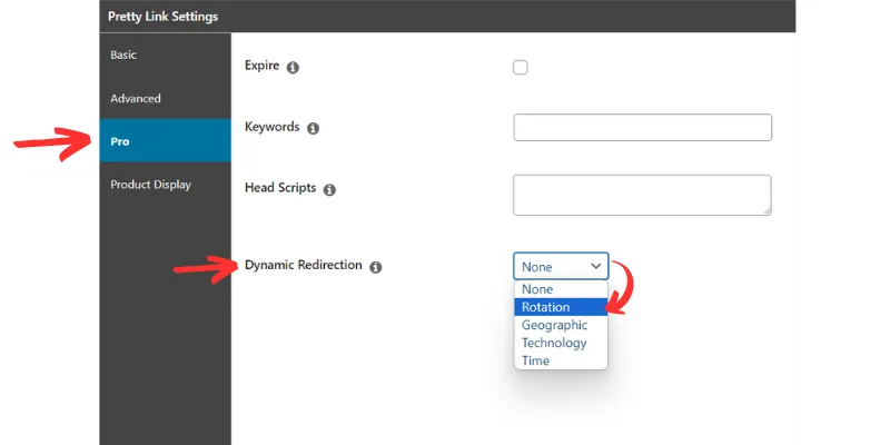 Redirecionamento dinâmico type_Rotation 