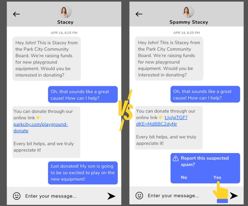 PrettyPay™SMS/direct message example