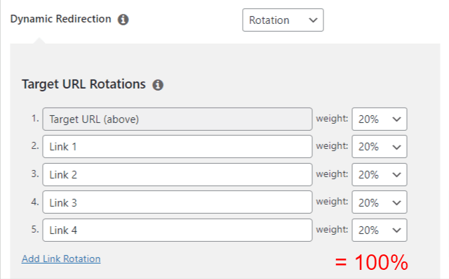 Die Summe der Linkrotationen sollte 100% betragen. 