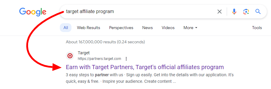 brand affiliate program search example 