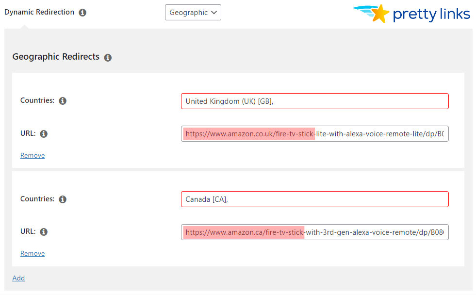 Amazon Geographic Redirect Link examples_Pretty Links 