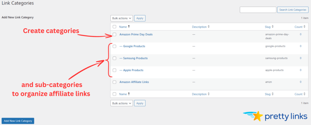 Organisieren Sie Ihre Amazon-Affiliate-Links mit Kategorien im Pretty Links WordPress-Plugin 