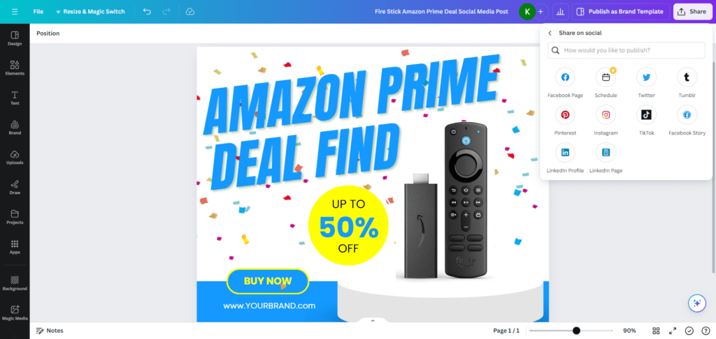 Create brand-matching visuals to visually promote your Amazon Prime Day affiliate links 