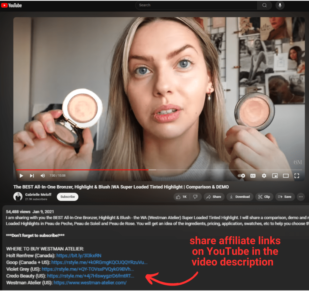 Gabrielle Meloff shares product recommendations by posting how-to tutorials on YouTube, a perfect example of Social Media Content for Gen Z 