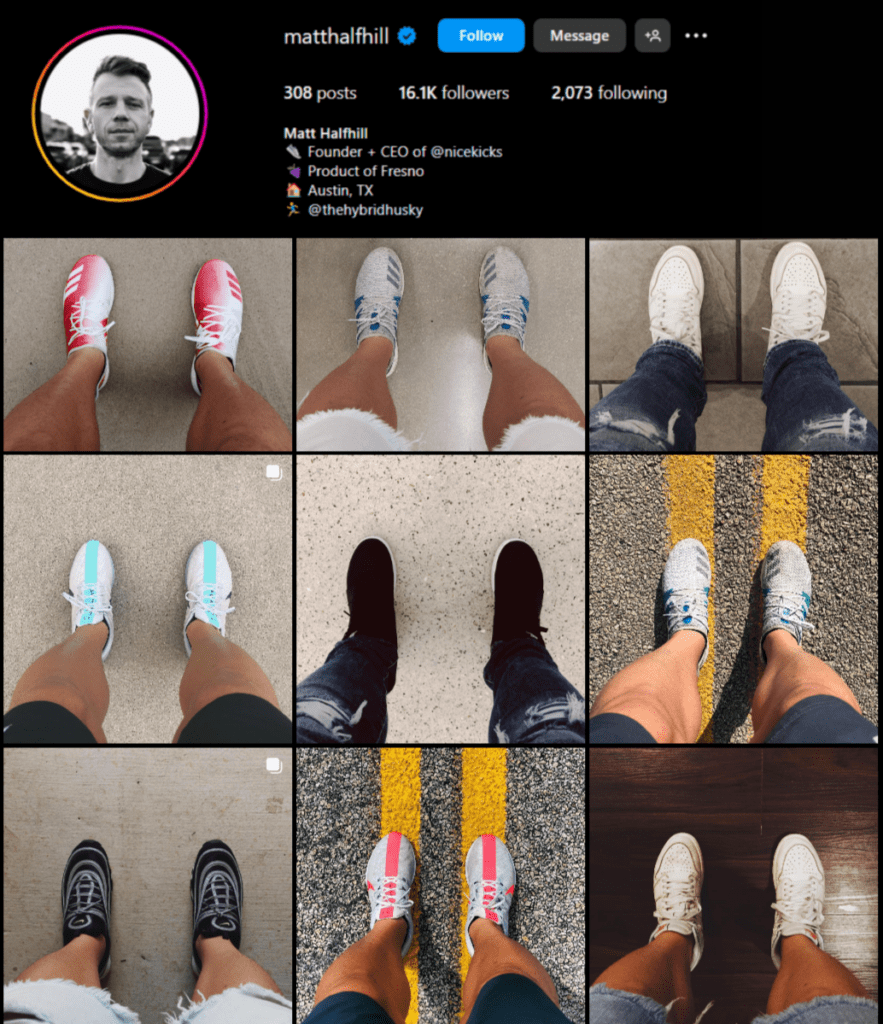 Matt Halfil's compartilha recomendações de produtos publicando conteúdo visual de mídia social para a Geração Z no Instagram 