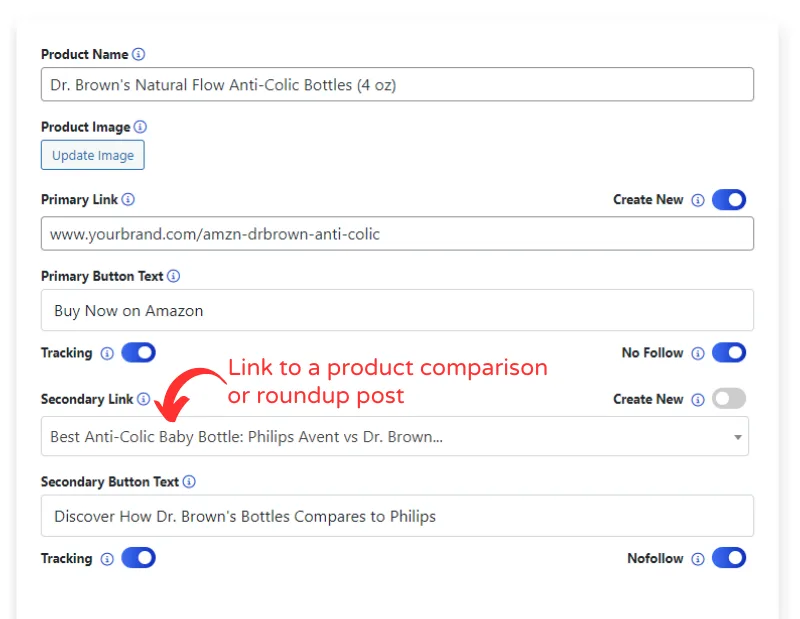 PrettyLinks Product Displays can automatically locate and link to your existing pages, posts, and affiliate links.