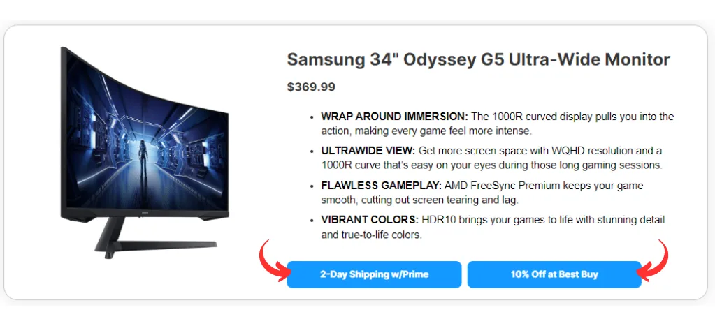 Customize your CTAs to target different buyer preferences in your PrettyLinks product displays.