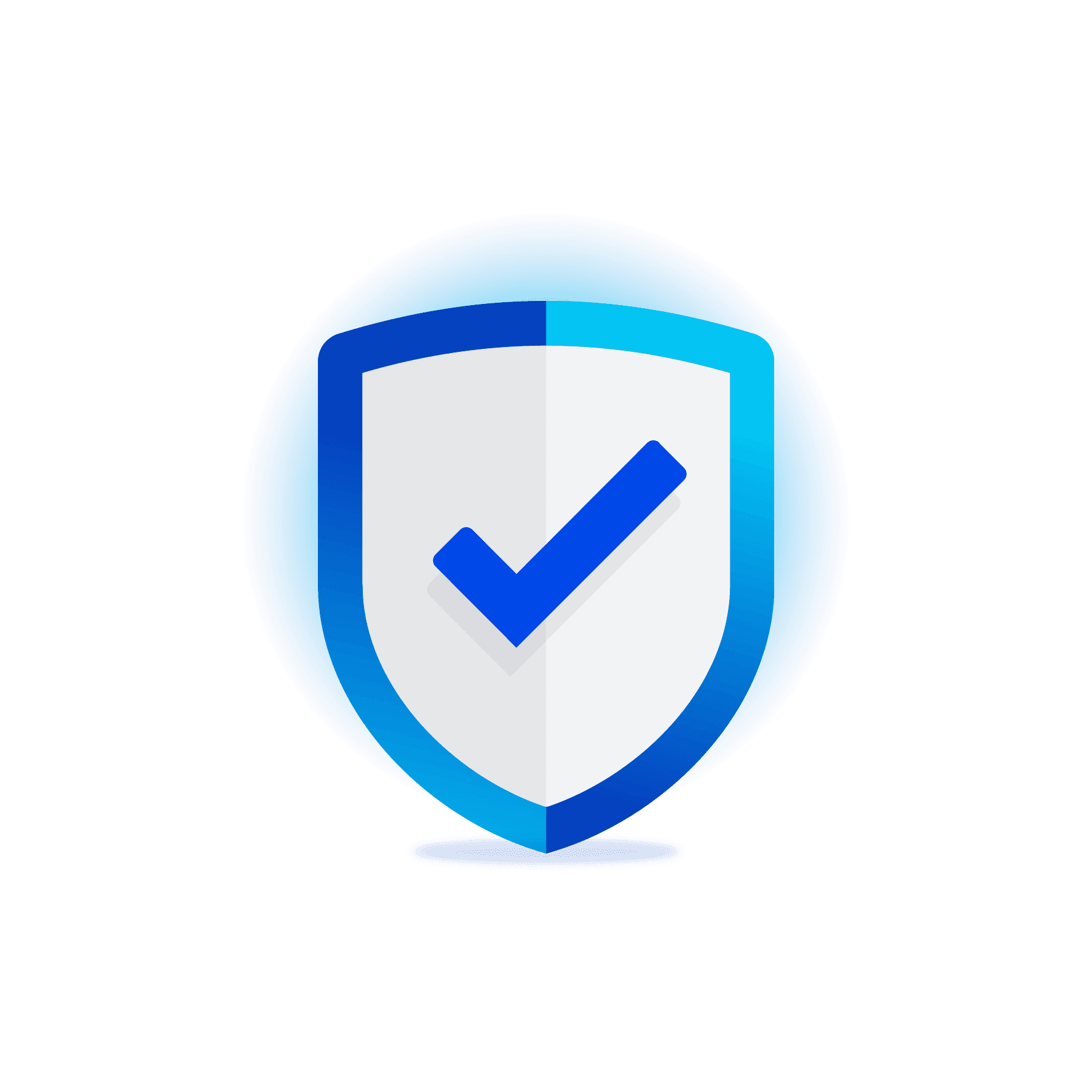 Escudo azul con el centro blanco y una marca de verificación azul en negrita, sobre un fondo circular azul con degradado (símbolo de verificación/aprobación)