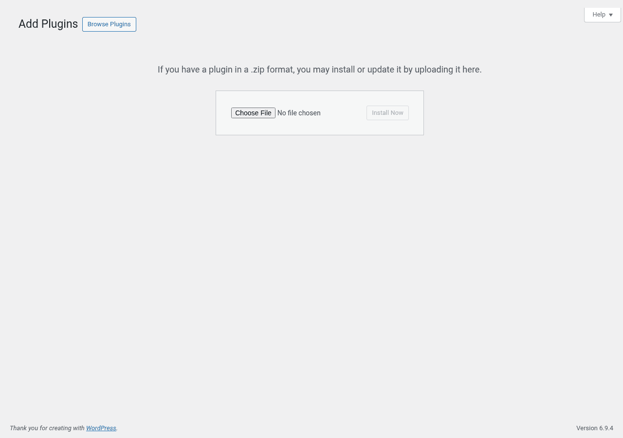 WordPress plugin upload screen