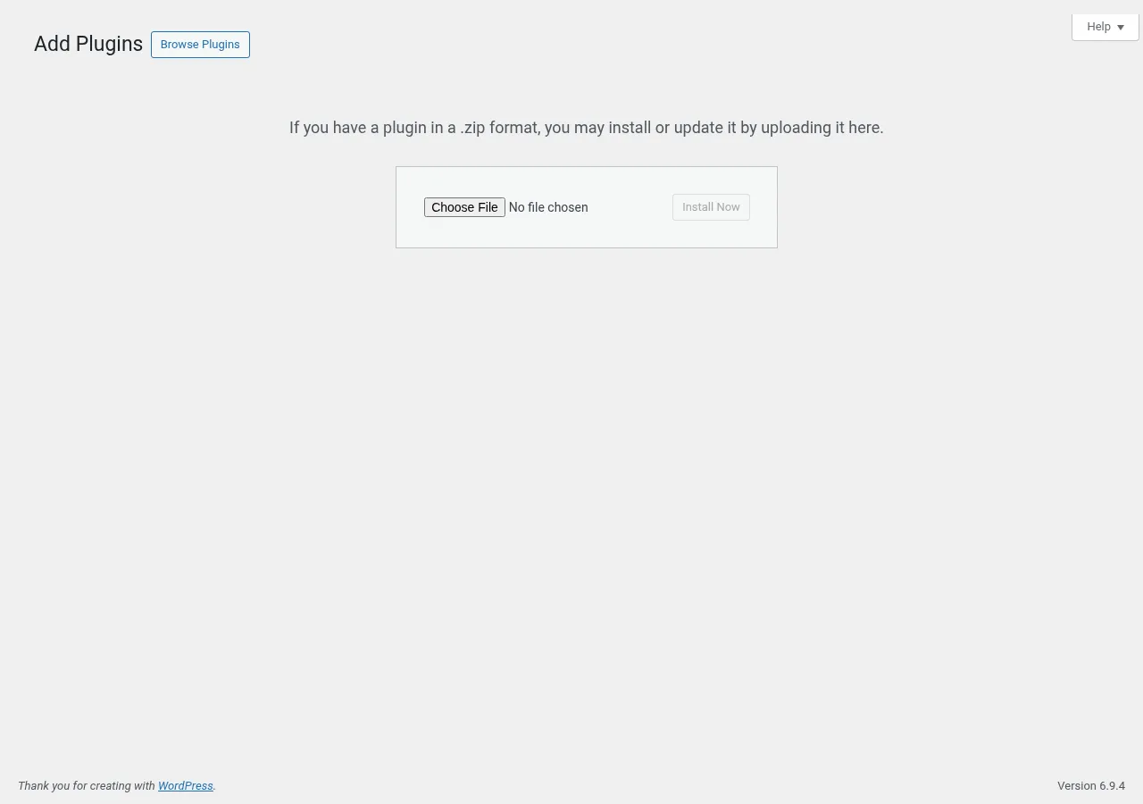 WordPress plugin upload screen