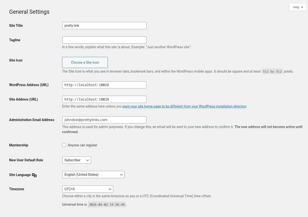 Paramètres généraux de WordPress affichant le sélecteur de langue du site